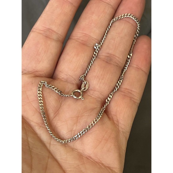 Vintage Sterling Silver Milor Anklet Flat Chain Made in Italy By Milor 9" Long - Picture 7 of 10